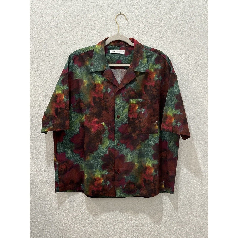 NWOT Zara Mens Oversized Abstract Floral Button Up Short Sleeve Size S